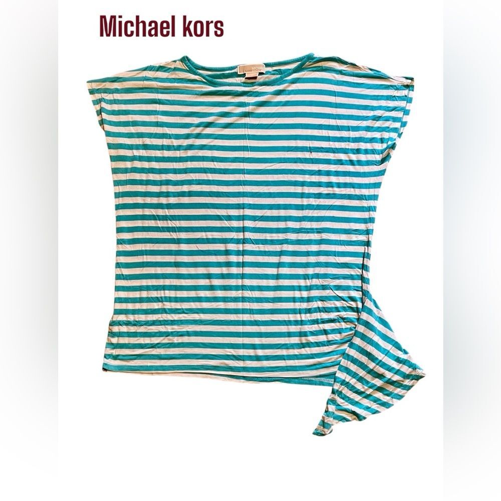 NWOT Michael Kors Aqua/White Striped Tee Size 1X
